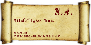 Mihályko Anna névjegykártya